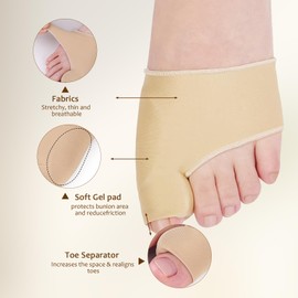 GMHLLES 2 Pairs Big Toe Straightener Bunion Corrector Hallux Valgus Socks with Bandage Reusable Correction Sleeves Relieve Foot Joint Discomfort Correct Hallux Valgus (Skin Color + Black)