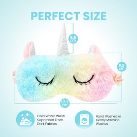 Glamza Sleeping Mask Cute 3D Fluffy Animal Eye Mask for Sleeping Travel Breathable Eyeshade Cartoon Mask Kids Adult Women (Unicorn Rainbow)