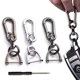 BetterJonny Car Key Holder, Set of 3, Key Ring, Zinc Alloy, D-Ring Key Chain, Keychain, Stylish Key Holder, Easy to Install, Disassemble, Fall Prevention, Easy to Carry, Suitable for DIY and Handmade Accessories (Silver, Black, Gray)