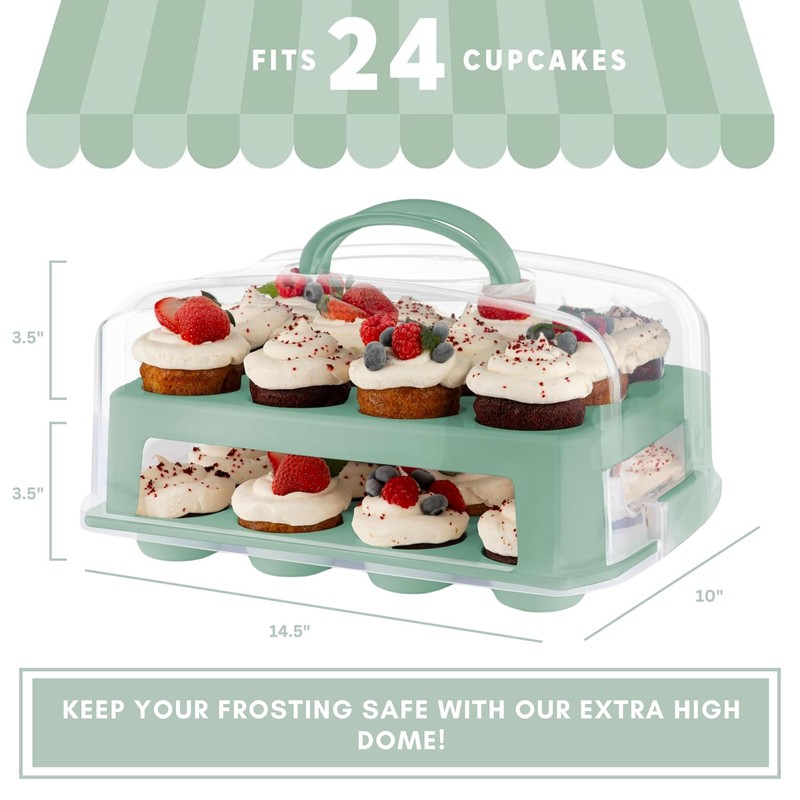 MosJos EXTRA TALL DOME 24 Cupcake Carrier, Green Cupcake Holder