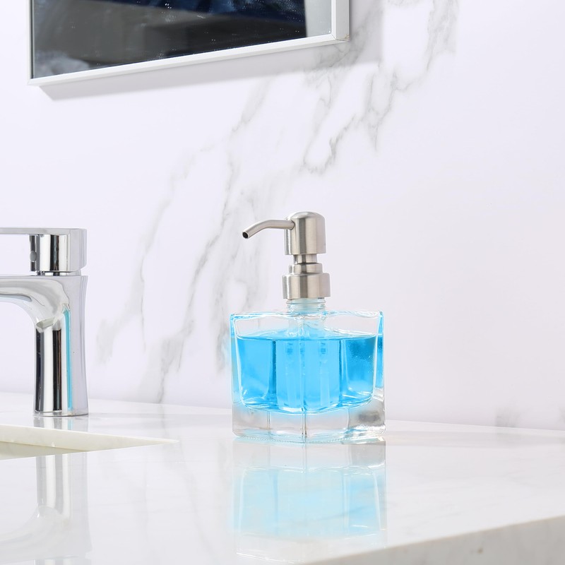 Ximlike Square Bathroom Soap Dispenser Brushed Nickel, Glass Bottles with