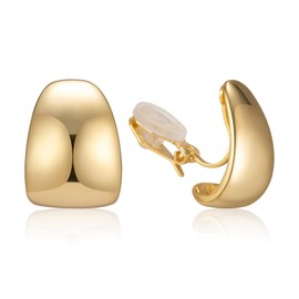 HAISWET Chunky Trendy Women Curved Clip On Earrings Non-piercing Teardrop Stud Hoop Earrings, Medium, metal, no gemstone