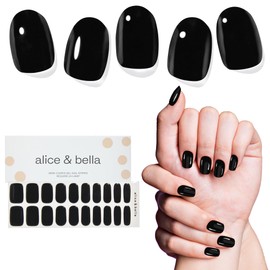 Alice & Bella Semi-Cured Gel Nail Strips - Dragon Glass Black High Gloss Polish Complete Manicure Kit 20 Pc. Gel Wraps UV Stickers for Nails Use with Any UV Light lamp