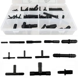 QOOWFEANIG 113Pcs Nylon Vacuum Connector Assortment Kit: Tee & Straight Fittings, 12 Sizes, Automotive Vacuum Tubing Kit