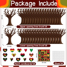 WATINC 16Pcs Juneteeth Heart Tree Craft Kits, Make Your Own African Freedom Heart Trees Decoration, DIY Juneteeth Black Holiday Celebration Craft Supplies Home School Fun Activity for Kids