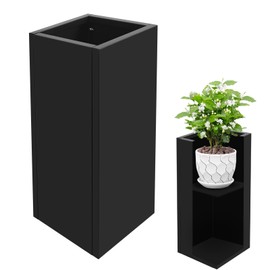 Pinelicorn Black Rectangular Planter with Removable Insert Shelf 12" L x12 W x 30" H, Cube Metal Planters Pot with Drainage Holes, Heavy Duty Steel Flower Pots for Patio, Yard, Garden