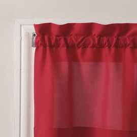 No. 918 Martine Microfiber Semi-Sheer Rod Pocket Kitchen Curtain Valance and Tiers Set, 54" x 45", Red