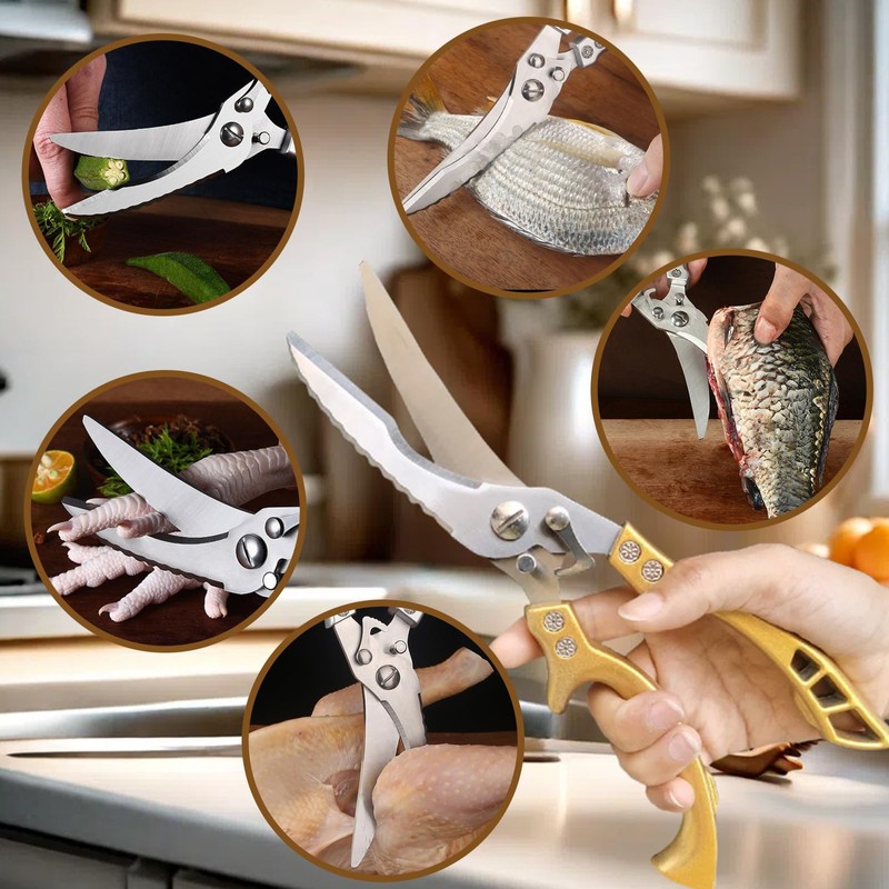 ANDONG Heavy Duty Kitchen Poultry Shears with Serrated Edge, Spring