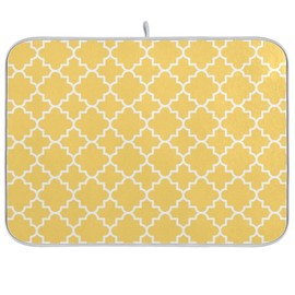 Super Absorbent Dish Drying Mat, Microfiber Fast-Drying Dish Mat, 24" x 18", Kitchen Dish Drying Pad, Quatrefoil Lattice Yellow Pattern
