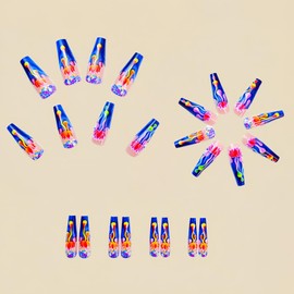 French Press on Nails Long Ballet Fake Nails Lotus Flower Stick on Nails Spring Colorful Glue on Nails Gradient False Nails Glossy Shiny Acrylic Nails Full Cover Artificial Nails for Women Girls 24Pcs