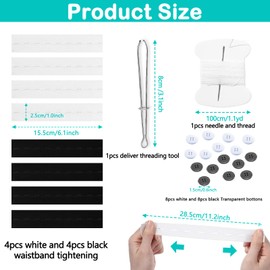 Wbgraceful 8Packs of Waist Tighteners for Loose Pants, Pants Adjuster Waist Tightener with Needles, Transparent Buttons and White Thread, Jean Adjuster Waist Tightener (4PCSBlack & 4PCSWhite)