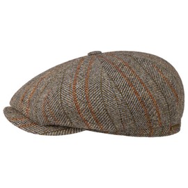 Stetson Hatteras Herringbone Stripe Flat Cap - Striped Hat - Elegant Design - Men's Winter Hat with Herringbone Pattern - Made in the EU - Autumn/Winter, beige, M