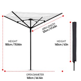 Yuxitia Umbrella Clothesline Outdoor,165 Feet Heavy Duty Outdoor Clothesline for Backyard 12 Lines 4 Arms, Adjustable Height Foldable Retracting Collapsible Clothes Drying Rack for Backyard