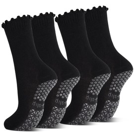 ARERWA Non Slip Yoga Socks Women Pilates Socks Anti Skid Socks 2 Pairs for Lady Home Workout Barre Ballet Dance UK 4-7(black*2)