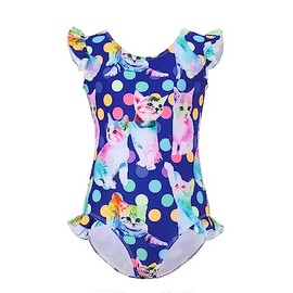 GERU - Traje de baño de una pieza para niñas con protección solar UPF 50+, para verano, playa, piscina, para edades de 3 a 12 años, Gato, 3 Años/4 Años