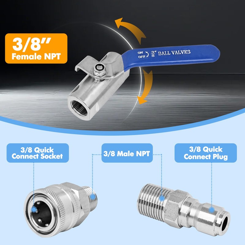 LSORPWK Ball Valve Pressure Washer,3/8 Inch Quick Connect Ball Valve