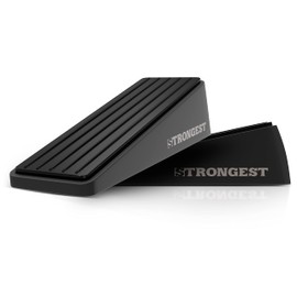 Strongest Home Heavy Duty Door Stopper Wedge (2 Black PCs) | Non-Slip Rubber and Metal Door Stop for Heavy Doors| Work on Wood, Tile, Carpet + 2 White Wall Protectors