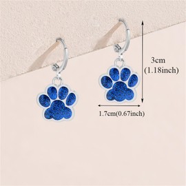Dreuyet Paw Print Dangle Drop Hoop Earrings for Women Glitter Cute Puppy Dog Paw Hoop Earrings Huggie Charm Cat Paw Earrings Dainty Small Footprint Animal Earrings for Dog Cat Pet Lovers (Silver Blue)
