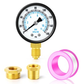 ERGAOBOY 0-11 Bar (0-160 Psi) 2" Dial Face 1/4" BSP Well Pump Pressure Gauge, with Brass Adapter, Lower Mount