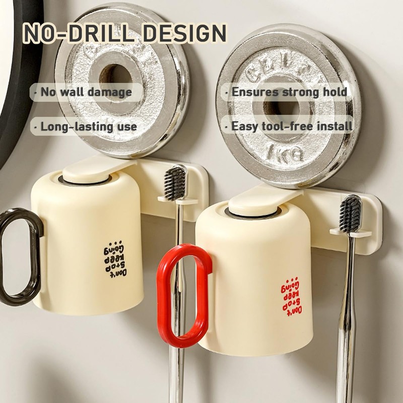 Magnetic Toothbrush Holder with Cup - Wall Mounted No Drilling
