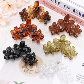 Ahoney 6PCS Hibiscus Flower Hair Clips for Women Strong Hold Nonslip Large Big Flower Claw Clip for Thick Hair, Hawaiian Hair Clips Beach Hair Accessories for Women Girls