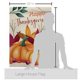 Angeleno Heritage House Flag Pack Fall Thanksgiving Turkey Give Thanks Gobble Pumpkin Season Autumntime Cornucopia Embroidery Banner Small Garden Yard Gift Double-Sided, Thick Fabric, Made in USA