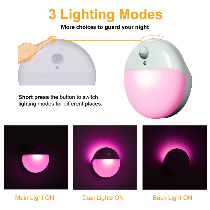 YUNLEX 2 Pack Motion Sensor Night Light, 3 Lighting Modes,