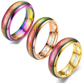 Apocalyptic-K Color Changing Ring，6mm Stainless Steel Temperature Sensative Color Changing Wedding Band Mood Ring… (Gold/Colorful/Rose Gold, 9(62MM))