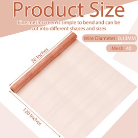 Therwen 36 Inch x 10 ft Copper Mesh Screen 99.9% Pure Copper 40 Mesh Roll Wire Fabric for Grounding Dense Filter Screen Woven Crafts Window Protection
