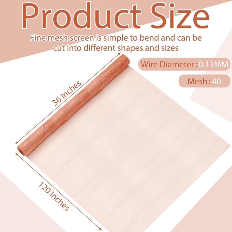 Therwen 36 Inch x 10 ft Copper Mesh Screen 99.9%