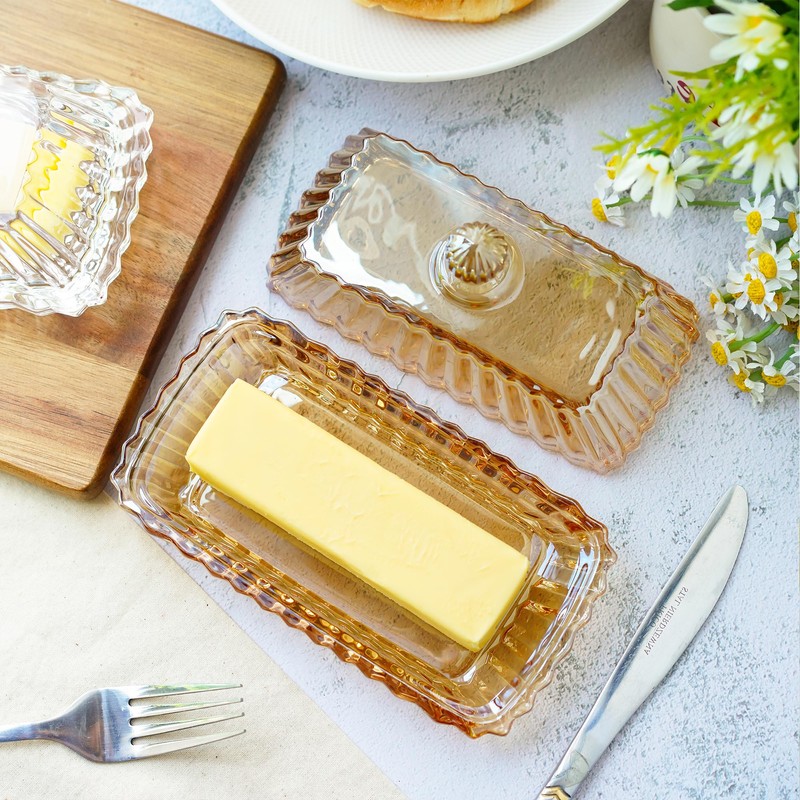 Champagne Covered Butter Dish for Countertop 6.5inch Glass Butter Dish