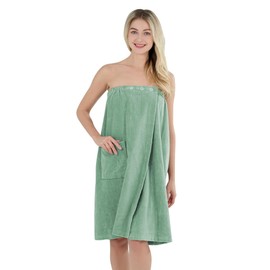 Winthome Saunakilt Women's 100% Cotton, Sauna Towel Women's Soft Comfortable Sauna Towel Women's Absorbent, Bathrobe Adjustable with Buttons, Pockets, for Sauna, Shower, Beach, Swimming Pool (Green