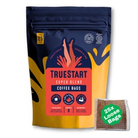 TrueStart Loose 25 Coffee Bags - Super Blend, Quick Brew Coffee Bag, Biodegradable Bags in Recyclable Pouch, Little Coffee Bags for Travel