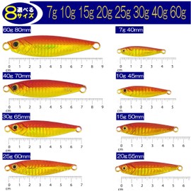 【A・ZON】40g Metal Jig with Fluttering Horizontal Fall, Flattened Asymmetrical Center Balance, Slow Shore Jigging, No Hook, Bulk (Red Kin 5-Piece Set 40g)