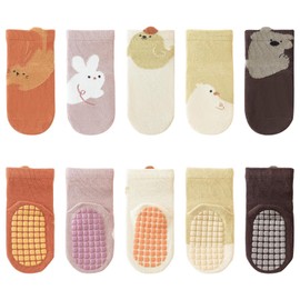 Decorie 5 Pairs Baby Socks with Grips Cotton Toddler Socks Newborn Anti Slip Socks for Kids Girls Boys (0-12 months,C)