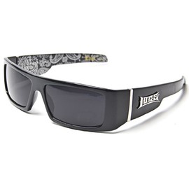 LOCS Black Harcore 58 Bandana Silver Inside Sunglasses + Free Micro Fiber Bag