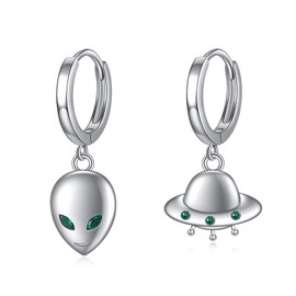 URONE Alien Earrings 925 Sterling Silver UFO Earrings Space Earrings Alien Jewelry Gifts For Women Men