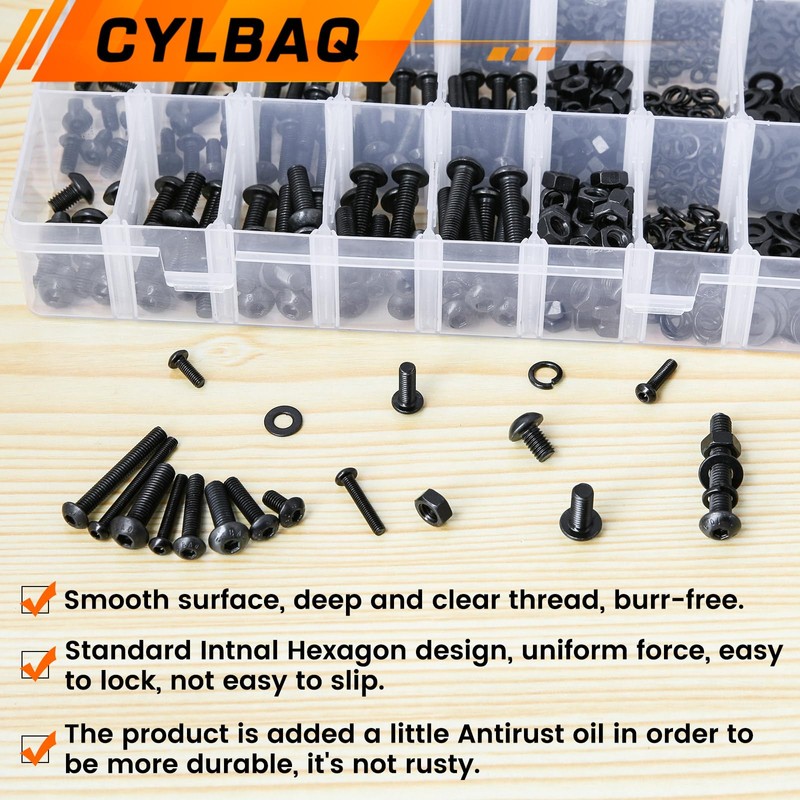 Nuts and Bolts Assortment Set M3 M4 M5, CYLBAQ Black