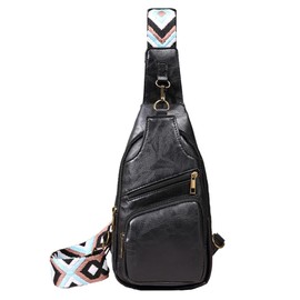 KlaOYer Sling Leather Bags For Women Crossbody Small Fanny Pack Purses Chest Bags With Guitar Strap For Gril Lady (Black 5)