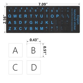 2Pcs Universal English Keyboard Stickers for PC Computer Mac Laptop Desktop Keyboard, English Keyboard Replacement Stickers, Blue Font Black Background