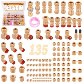Taiidaues 135 Pcs DOT Air Brake Line Fittings, 1/4" 3/8" 1/2" Brass DOT Compression Air Nylon Tubing Fittings Connectors Assortment For Trucks or Industrial Use