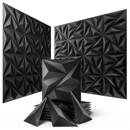 Sonicism Wall Panels Upgrade 32 Pack,0.7”x11.8”x11.8”Pyramid 3D Wall Panels Creative Cutting,PVC Wall Panels for Interior Wall Decor Fire Resistant,Wall Tiles for Various Scenes(Charcoal Black)