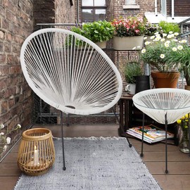 FDW Patio Bistro Set Bistro Table Set Acapulco Chairs Outdoor Chairs Set of 2 All-Weather Hammock Weave Chair Set of 2 and Glass Top Side Table Small Patio Table and Chairs White