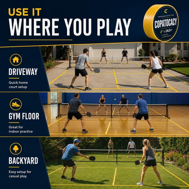 Copatocacy Pickleball Court Tape, 2 in x 262 ft, Temporary