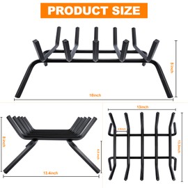 Luoieo Fireplace Grate,Fireplace Log Holder 18 inch,Heavy Duty Solid Cast Iron FIrewood Log Burning Rack for Inside The Fireplace Accessories Outood Fire Pit Kindling Fireplace Tools
