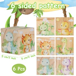 Diartpaint 6 Pcs Nursery Decor Blocks, Wooden Nursery Decor for Boys, Wooden Shelf Decor Bedroom Playroom Decor for Kids Birthday Baby Shower Table Decorations Gifts (Dinosaur)