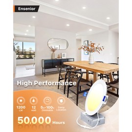 Ensenior 16 Pack 6 Inch LED Recessed Ceiling Light, Dimmable, 3000K-5000K 3CCT, 1200LM 12W 120V, High Brightness Canless Wafer Downlight - ETL&FCC&IC