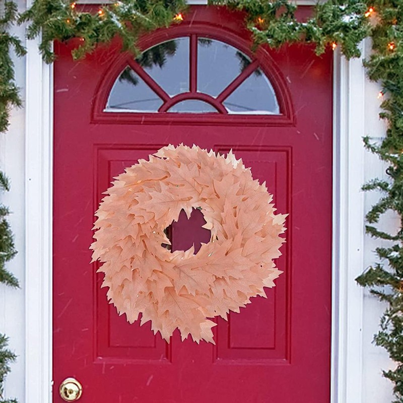 Christmas Door Wreath Artificial Hanging Garland Pink Maple Leaf Wreath