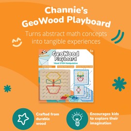 Channie's Wooden Geoboard with Rubber Bands - Visual STEM Manipulative, GeoWood Playboard for Classroom, Geo Boards for Kids are Ideal for Shapes, Symmetry, Angles, Area, and Fractions