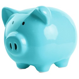 SOBEIT Piggy Bank for Kids Girls Boys, Glazed Ceramic Coin Bank, Cute Pig Piggy Bank Money Bank Coin Bank for Birthday Nursery Décor, Keepsake, Baby Shower (Blue)